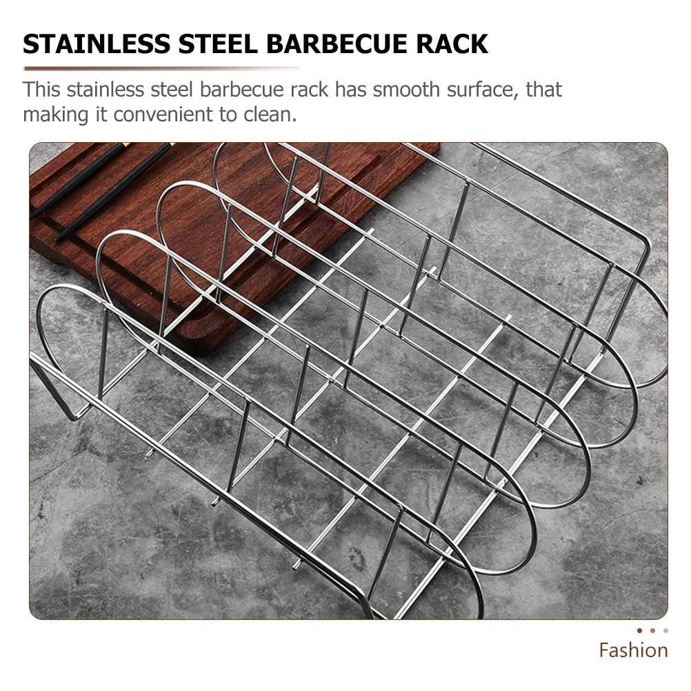 

Household Stainless Steel Rib Rack Smooth Surface Bbq Rib Holder Roasting Stand Meat Grilling Shelf Portable Outdoor Barbecue