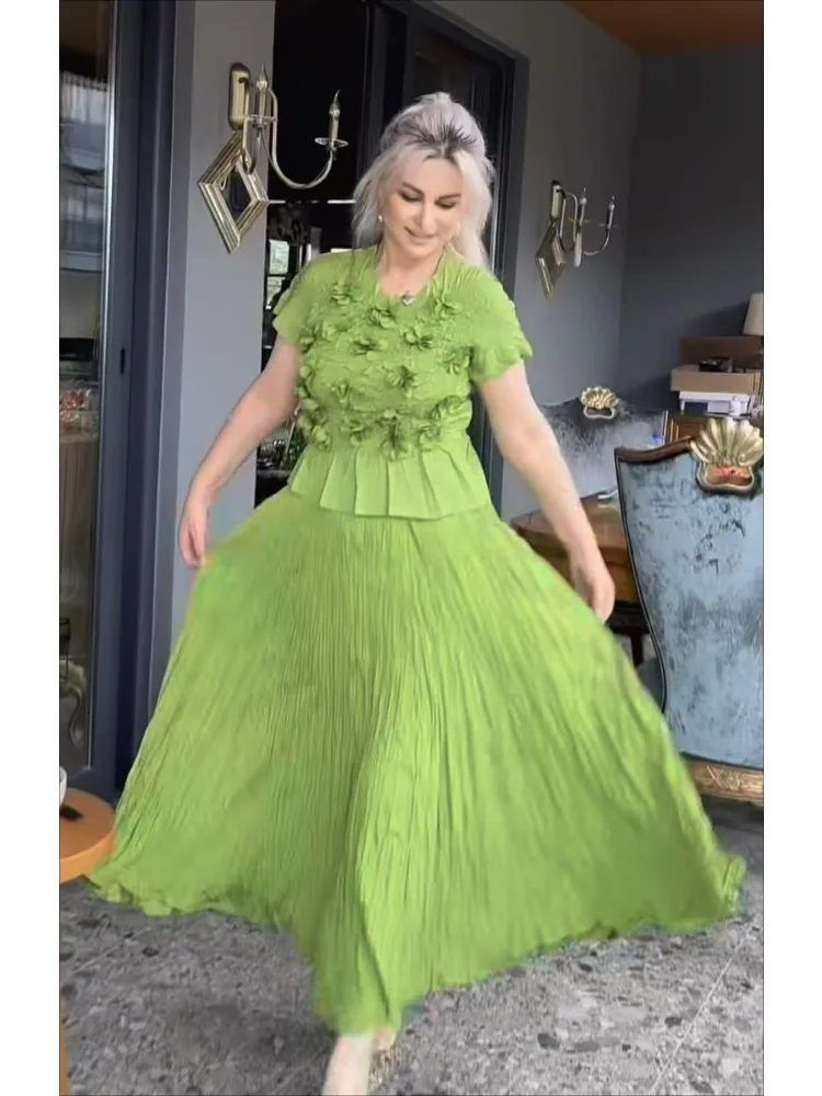 

2025 г., высококачественный комплект с тиснением для вышивки, милый возрастной трехмерный комплект с объемными цветами, летняя новая верхняя юбка, комплект из двух предметов