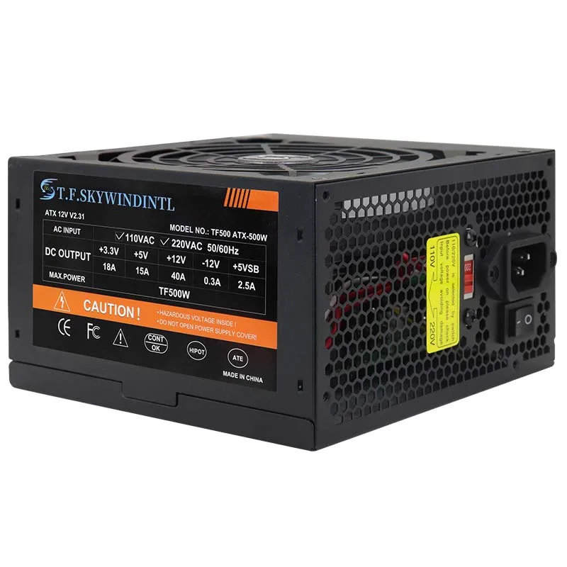 500W ATX Power Supply 12V 20+4 Pin Non-Modular ARGB Ultra-Quiet PC Power Sources Suitable for Desktop Gaming Computers