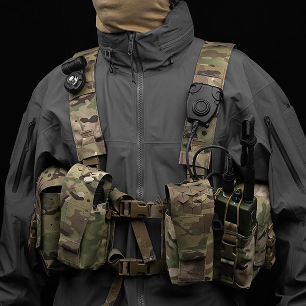 Tactical Alpha Chest Rig, Camouflage Double Panel MOLLE System, Internal Elastic Storage Bag