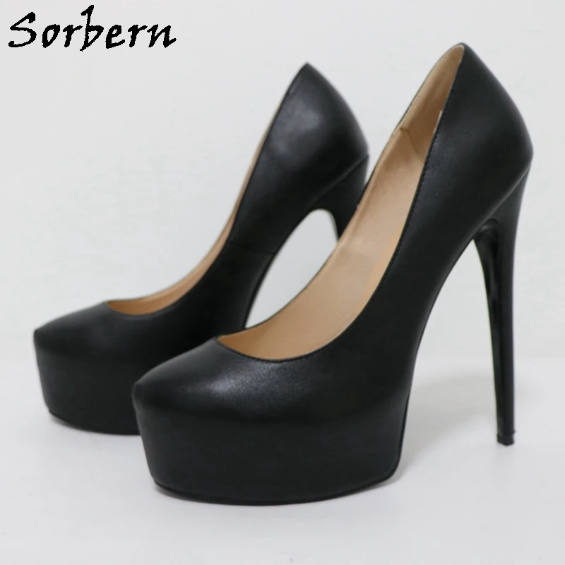 Sorbern Classical Black Matte Women Pump Size Eu33-48 Plus Size Shoes High Heels Hidden Platform Stilettos Custom Colors