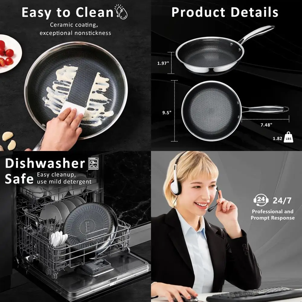 

9,5 гибридная сковорода из нержавеющей стали с антипригарным покрытием и прохладной ручкой, безопасная для посудомоечной машины и духовки, подходит для всех варочных панелей