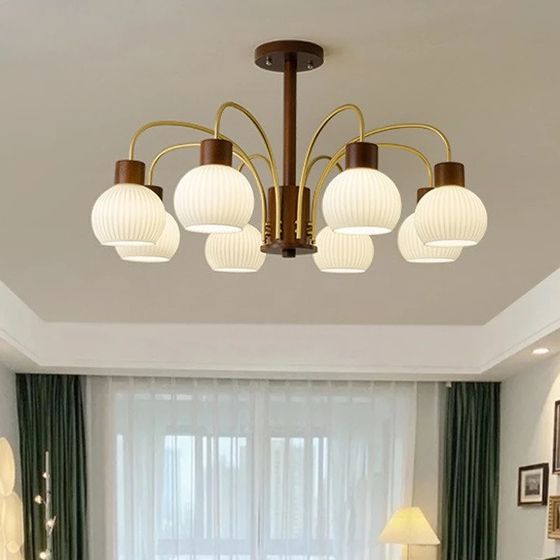 

Medieval style living room chandelier hall main light Nordic walnut color Japanese retro new Chinese style dining room bedroom