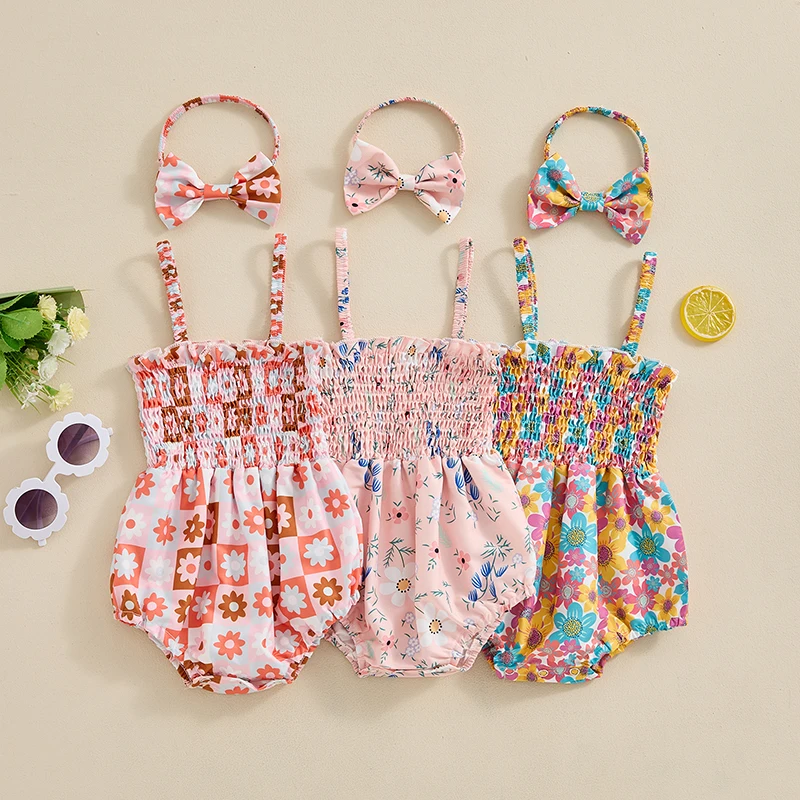 

Suefunskry Baby Girl Summer Jumpsuit Floral Print Sleeveless Romper and Headband Set Cute Fashion Clothes Outfits