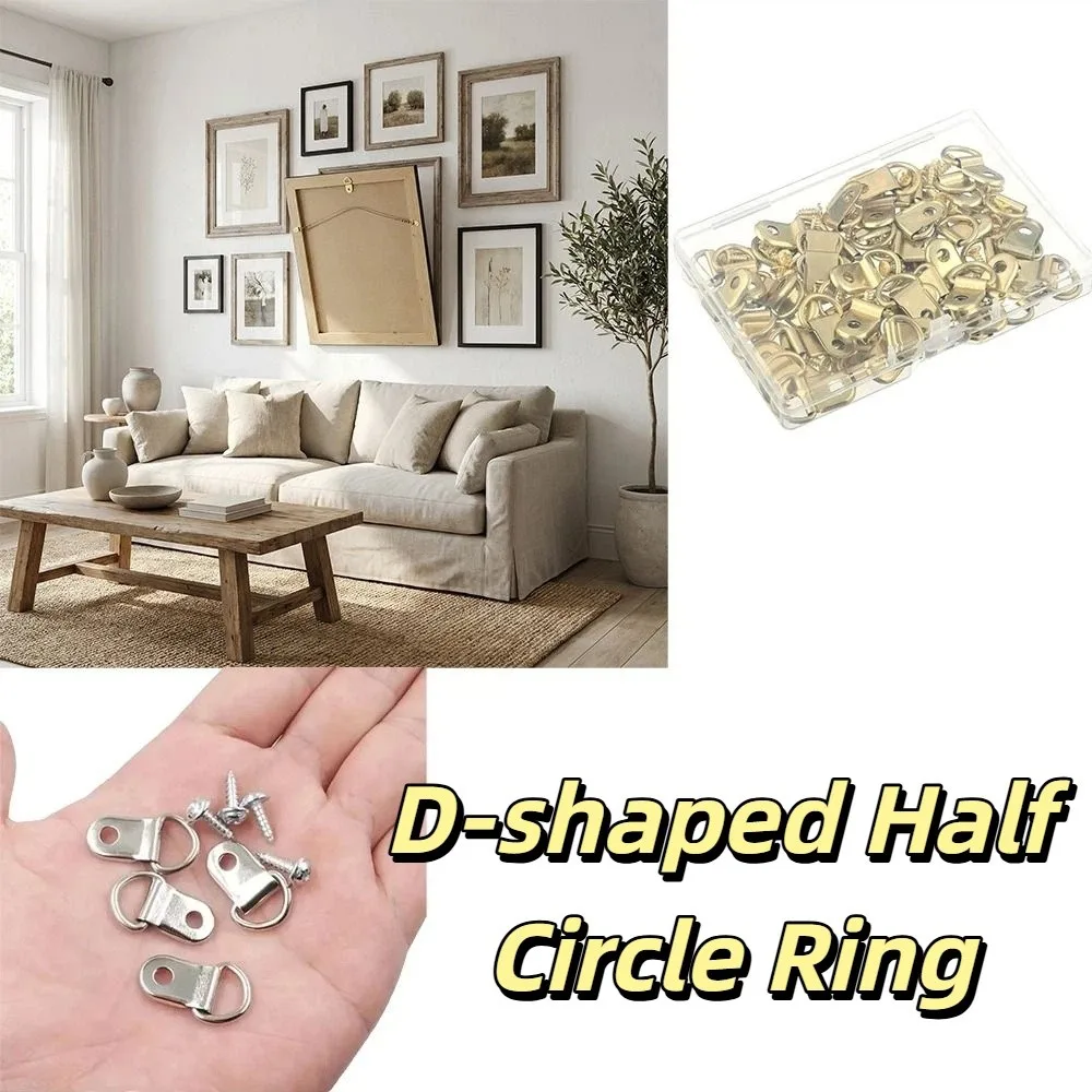 50pcs Hangers Picture Frame Hangers Triangle Hook 50pcs Screws Wall Triangle D-Ring Sturdy and Durable with Screw Hook