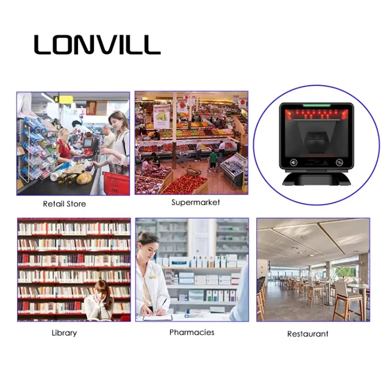 Groothandel USB Handsfree Big Scan Window QR-codelezer Platform Barcodescanner voor POS Supermarkt Retail