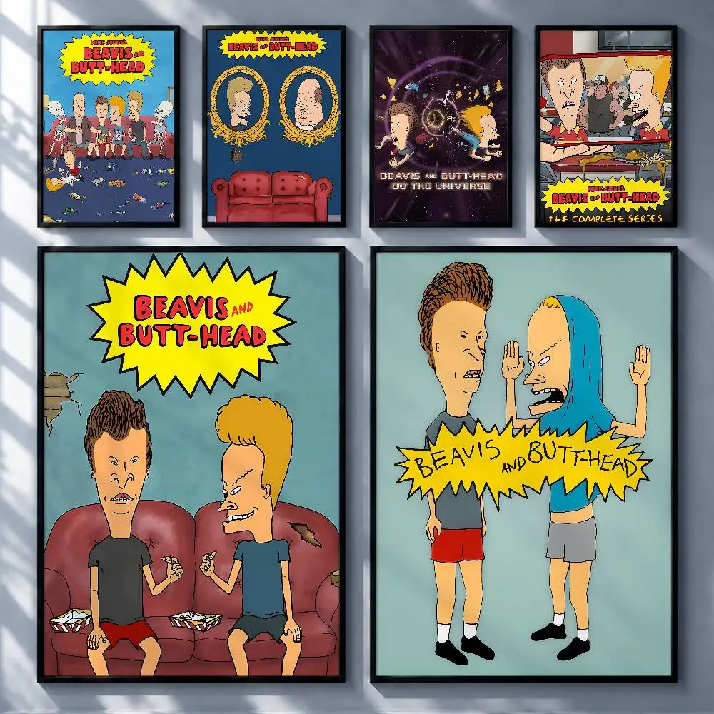 Funny Cartoon Beavis and Butt-Head Posters Premium Self-Adhesive No Residue Wall Sticker for Home Office Bar Decor
