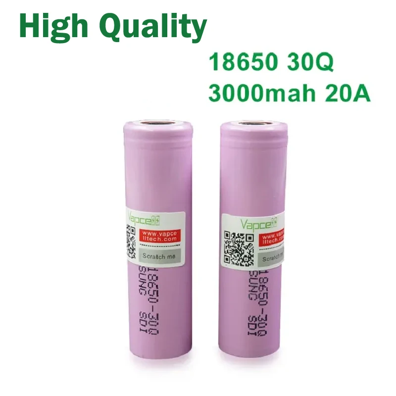 

High Capacity Grade A 30Q INR 18650 3000mAh 20A 3.7V Lithium Ion Battery Rechargeable 18650 Cell For Powe Tools Battery Pack