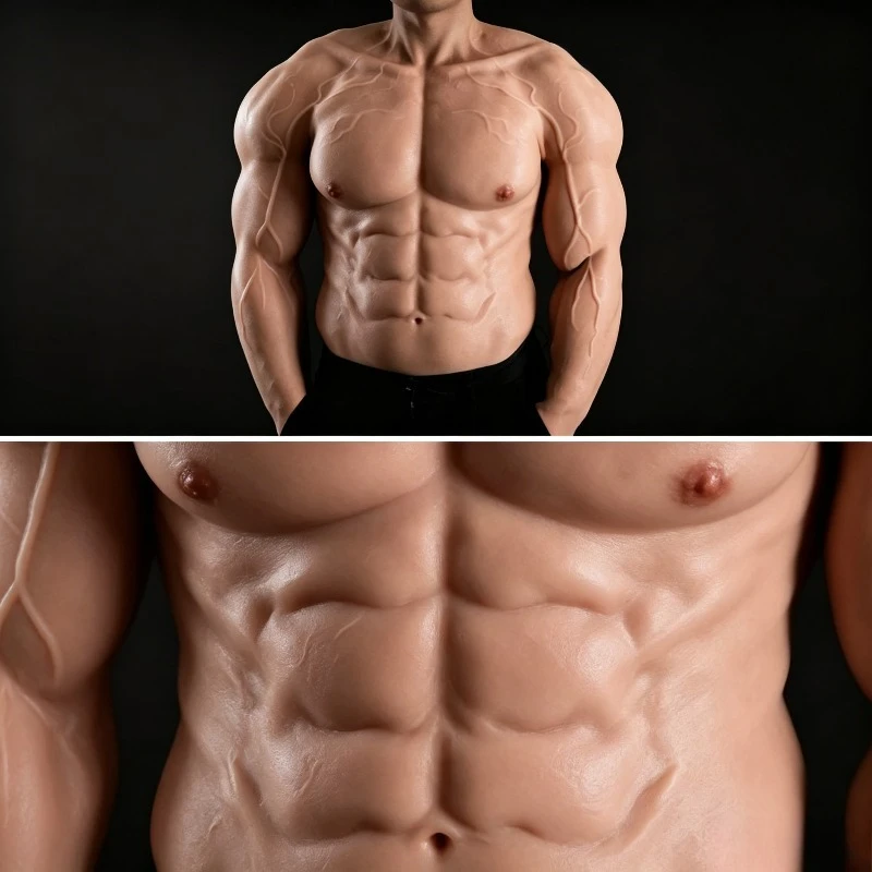 Lifelike Skin Texture Silicone Muscle Top High Elastic Fake Pectoral Abdominal Suit for Cosplayer Actor Masquerade Daily Figure