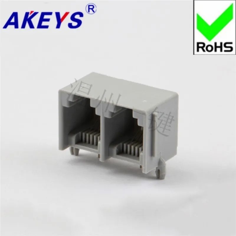 10pcs 5521-2 conjoined-6P4C-with edge-90 degrees-gray-RJ11RJ45 5224 Network socket horizontal plug