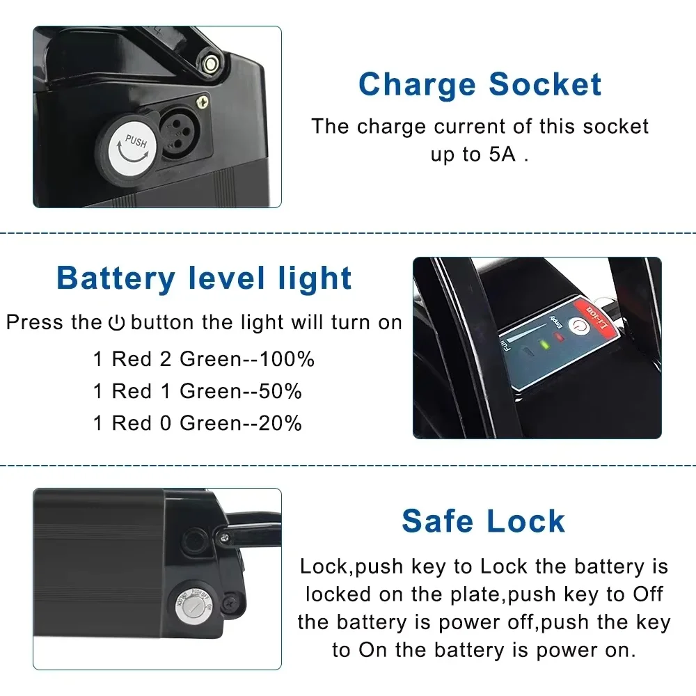 High Capacity 36V 48V Silver Fish 18650 Battery 12-25Ah Built-in BMS Fit Bafang 250W-1000W Motor Kit Complete With 2A Charger .
