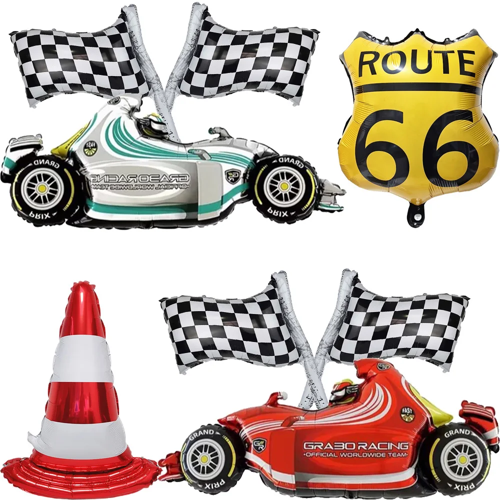 Racing Car Traffic Cone Balloon Black and White Checkered Balloons Baby Shower Racing Car Birthday Party Decorations Supplies