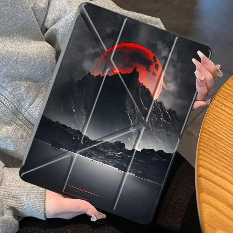 Holder Cover Tablet Case For iPad Pro 2025 Air 4 5 M3 M2 M4 11inch Pro 11th 10th 9th 8th 7th 12.9inch Mini 6 7 Red Sun Mountain