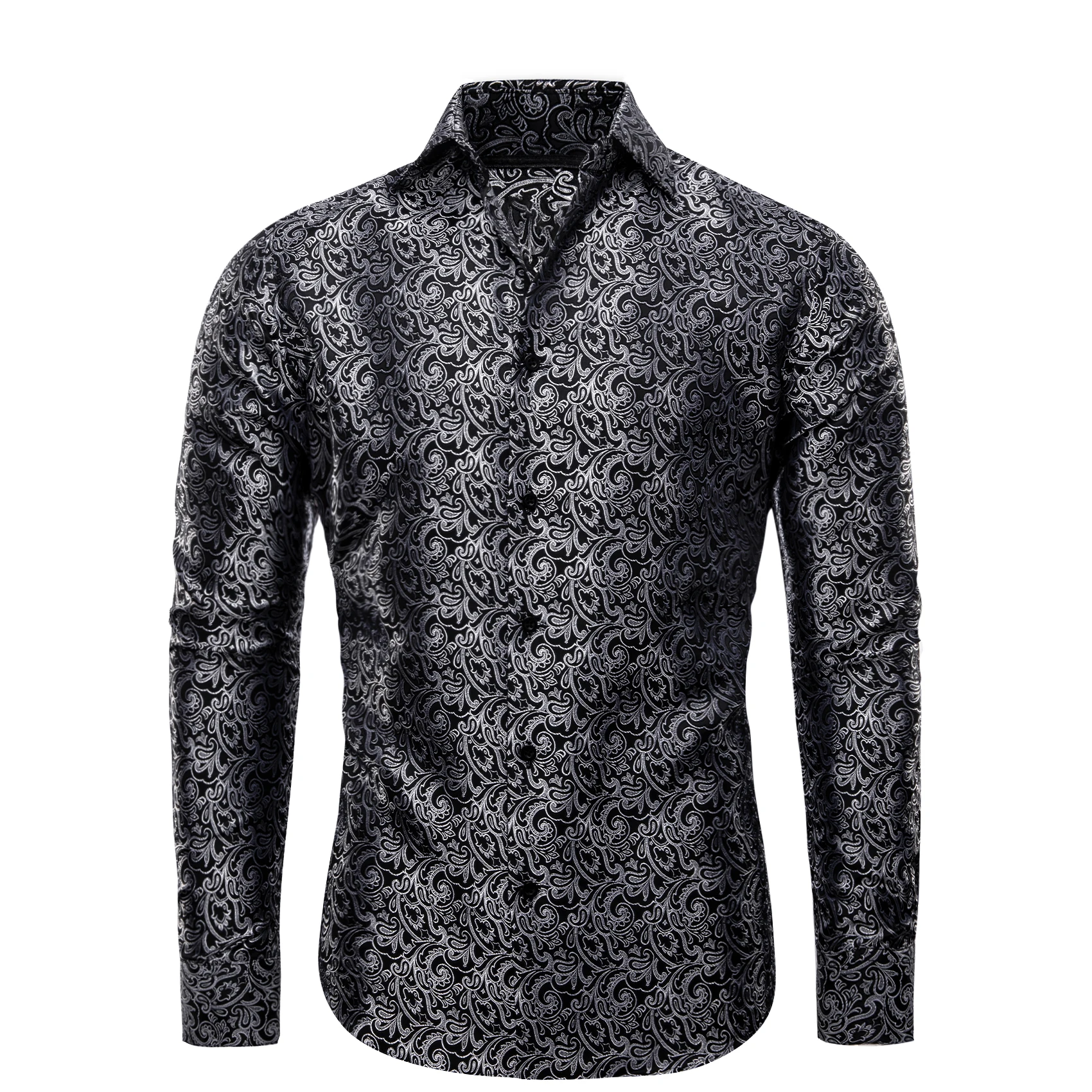 Men Paisley Jacquard Long Sleeve Button‑up Dress Shirt Slim Fit Turn‑down Collar Tops For Wedding Banquet Party Prom