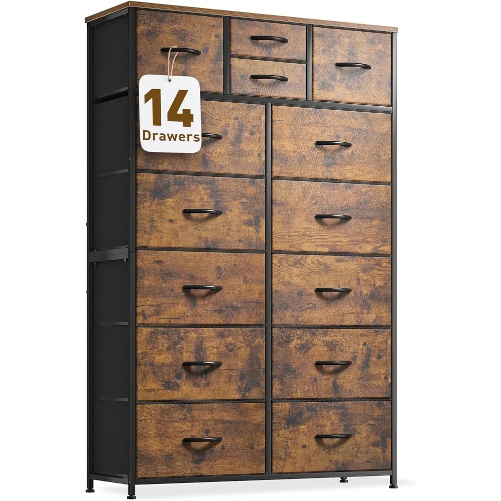 

14 Drawer Dresser, Tall Dressers for Bedroom, Large Bedroom Dressers & Chests of Drawers, Sturdy Metal Frame & Wood Top, Closet