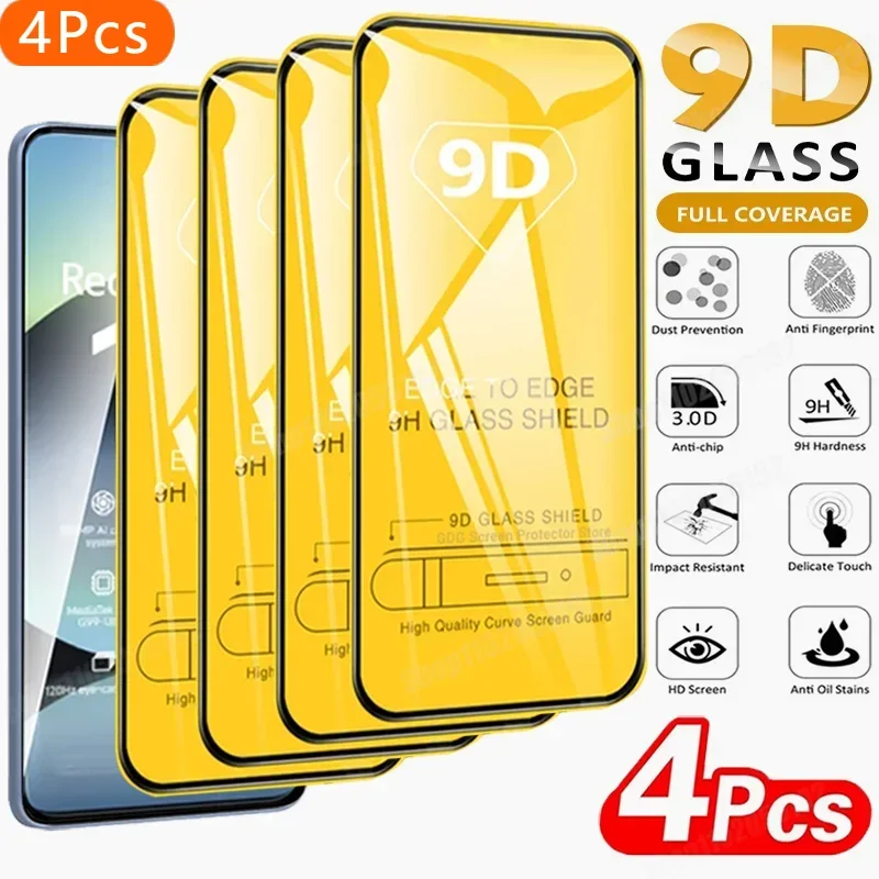 

4PCS Full Cover Screen Protector For Redmi Note 14 13 12 11 10 9 Pro Plus 9D Tempered Glass Redmi Note 14S 12S 11S 10S 9S Glass