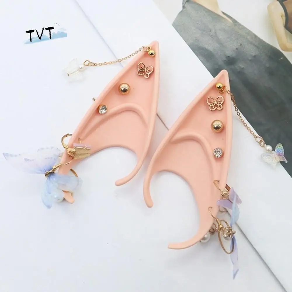 

Cosplay Halloween Elf Ears Forest Butterfly Pearl Alloy Halloween False Ears with Earring Dangle Fake Piercing Earrings