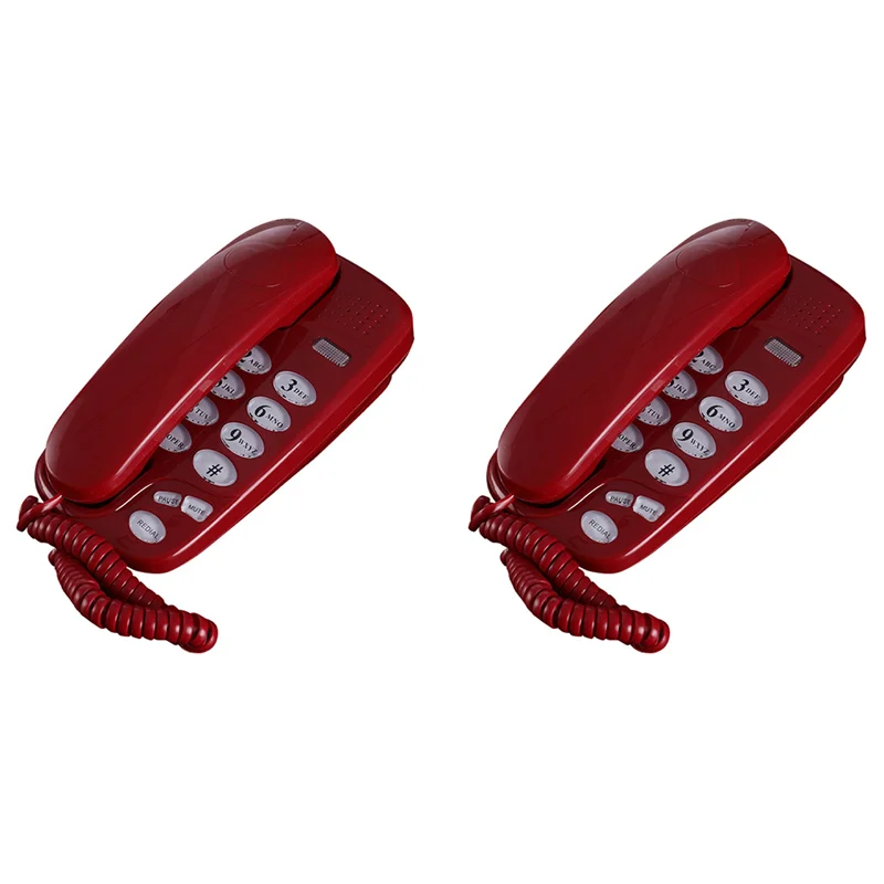 2X KXT-580 Big Button Corded Phone Wall-Mounted Telephones Machine Support Wall Mount Or Desk Phone Red