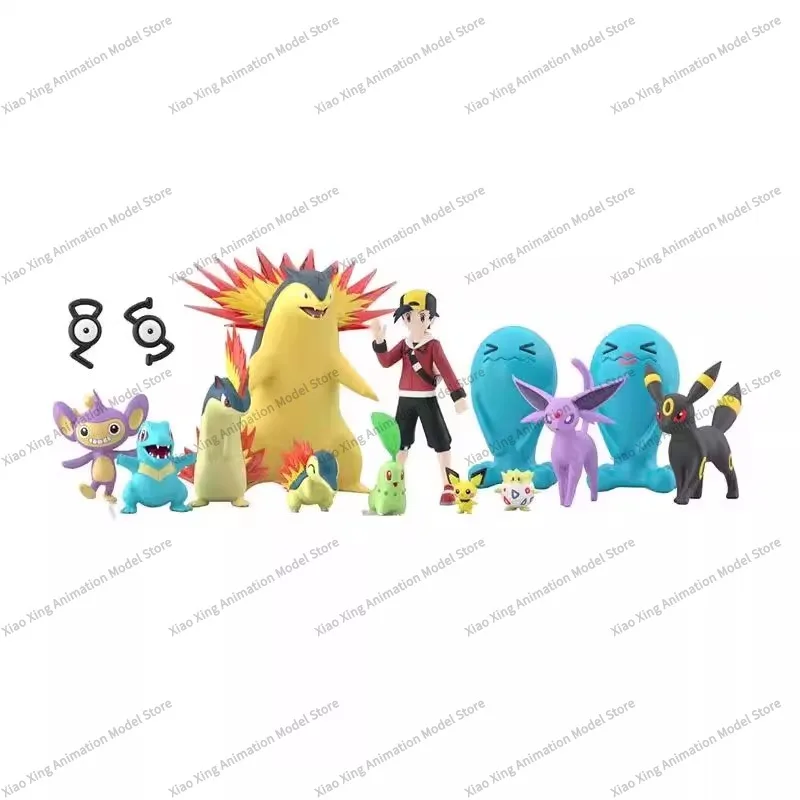 Bandai Original Pokemon Anime Figure Shokugan Scale World Ethan Meganium Feraligatr Action Figure Toys for Kids Gift Model