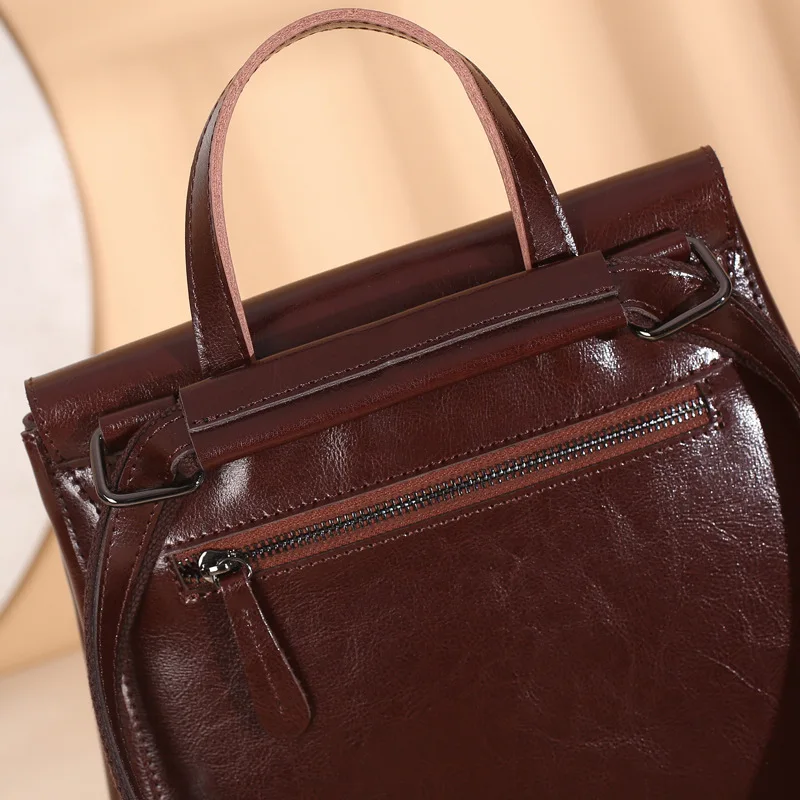 2024 New Oil Wax Cowhide Women\'s Backpack Women\'s Genuine Leather Bag Fashion Backpack Mini Leather Handbags Shoulder Bags