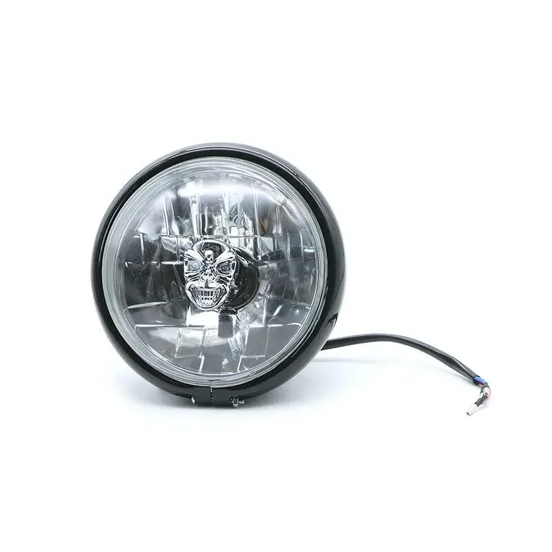 

High/Low Beam Retro Skull Light Bulb Side Mount Black Headlight Cruiser Chopper