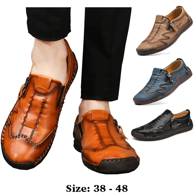 

high quality leather casual boat shoes for men low cut patchwkork stitching size 47 48 new 2025 walking big size shoe black blue