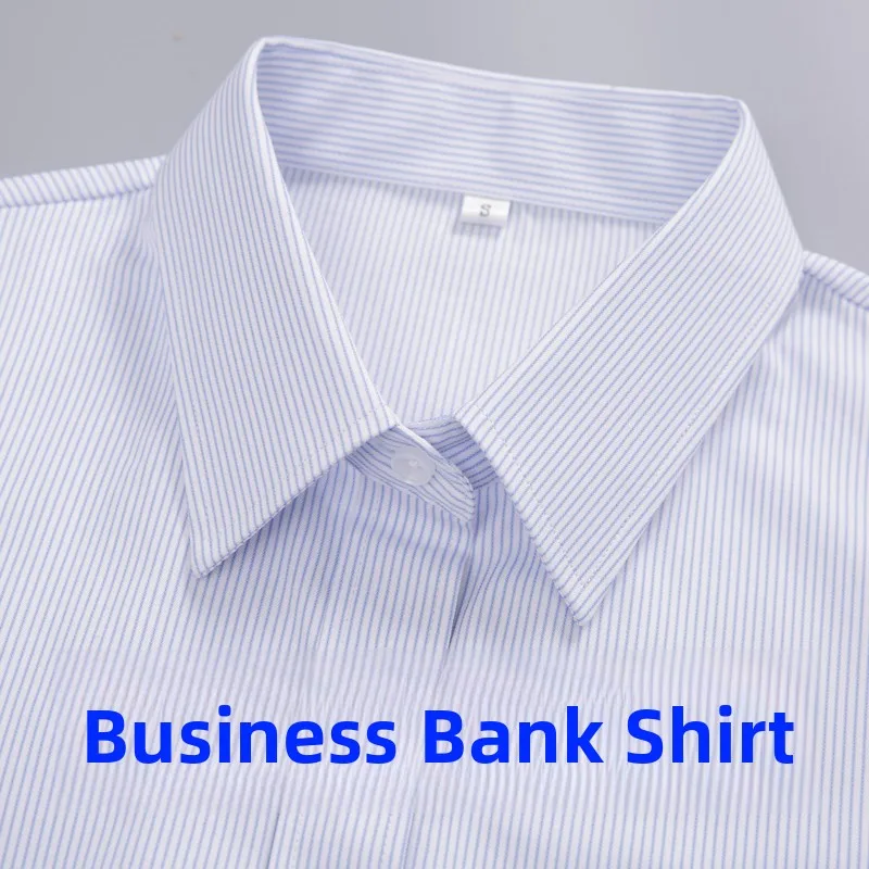 

Blue Striped Men's Shirt Short Sleeve Business Casual Commute All Seasons Regular Thickness Sharp Collar Agricultural Bank Wo...