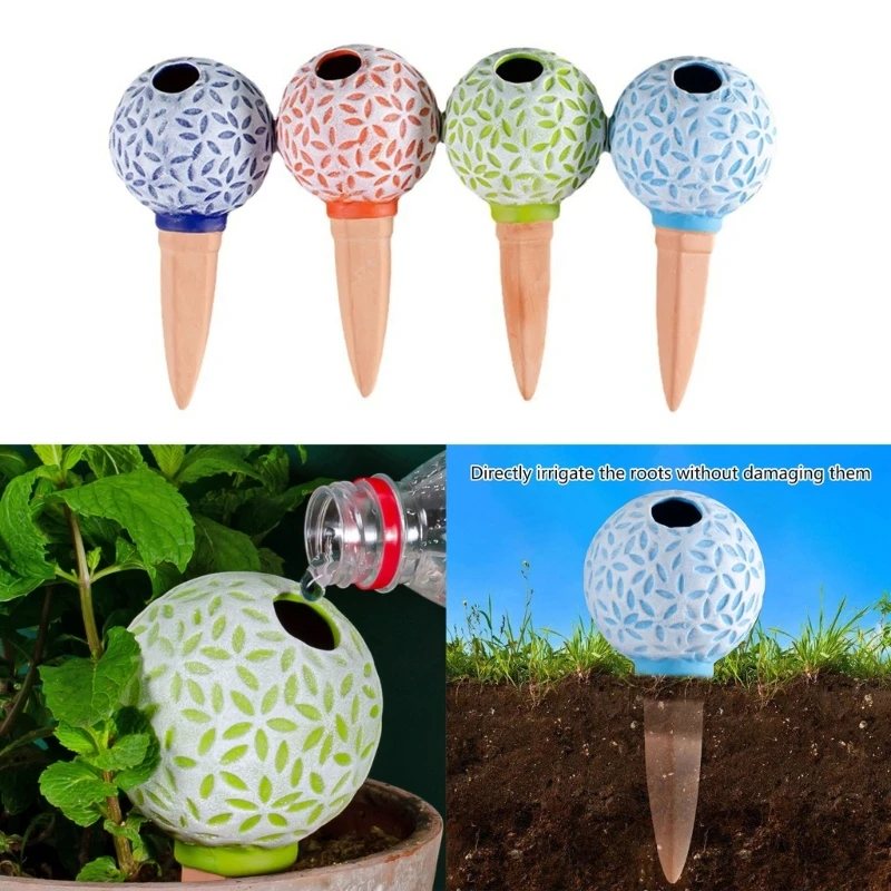 

4pcs Self Watering Planter Insert Plant Watering Globes Terracotta Watering Spikes Automatic Water Irrigation Device M4YD