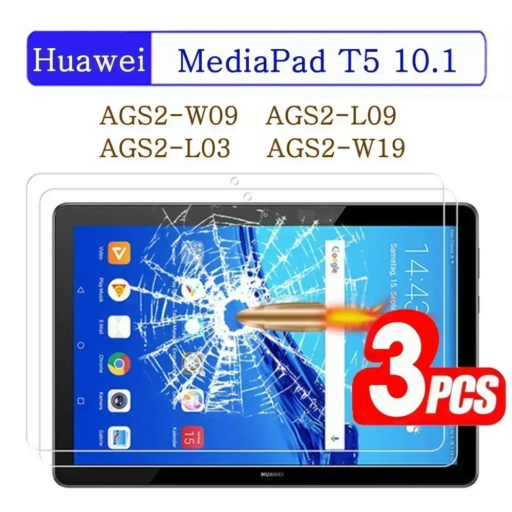 (3 عبوات) 9H من الزجاج المقسى لهاتف Huawei MediaPad T5 10.1 2018 AGS2-W09/L09/L03/W19 واقي شاشة بتغطية كاملة للكمبيوتر اللوحي