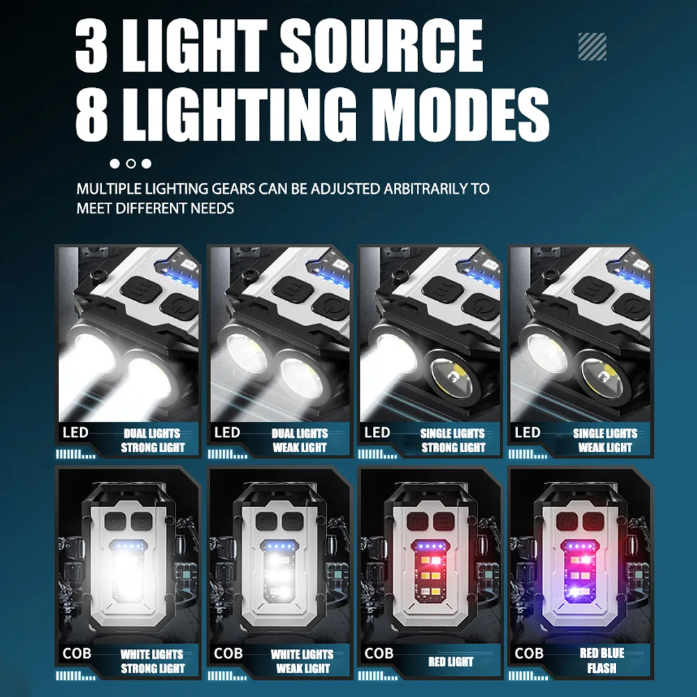 Multifunctional Mini EDC Keychain Light USB Rechargeable Flashlight With Tail Magnet Outdoor Waterproof Work Light Camping Lamp