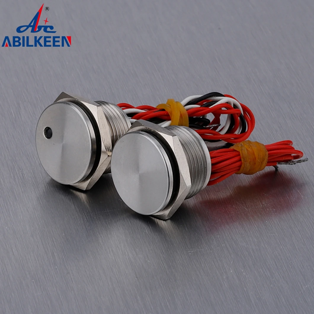 ABILKEEN 19MM Dot Ligh Stainless Steel Piezo Electric Switch 1NO Momentary/Latching Touch Pressure-Sensitive Switch 2A 3-24V