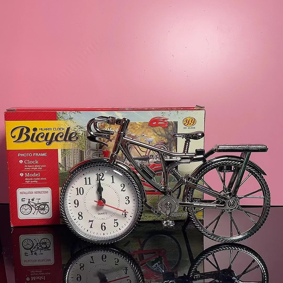 Retro Numeral Bicycle Shape Creative Table Alarm Clock Home Living Room Decoration Bedside Clock Desktop Display Crafts Gift