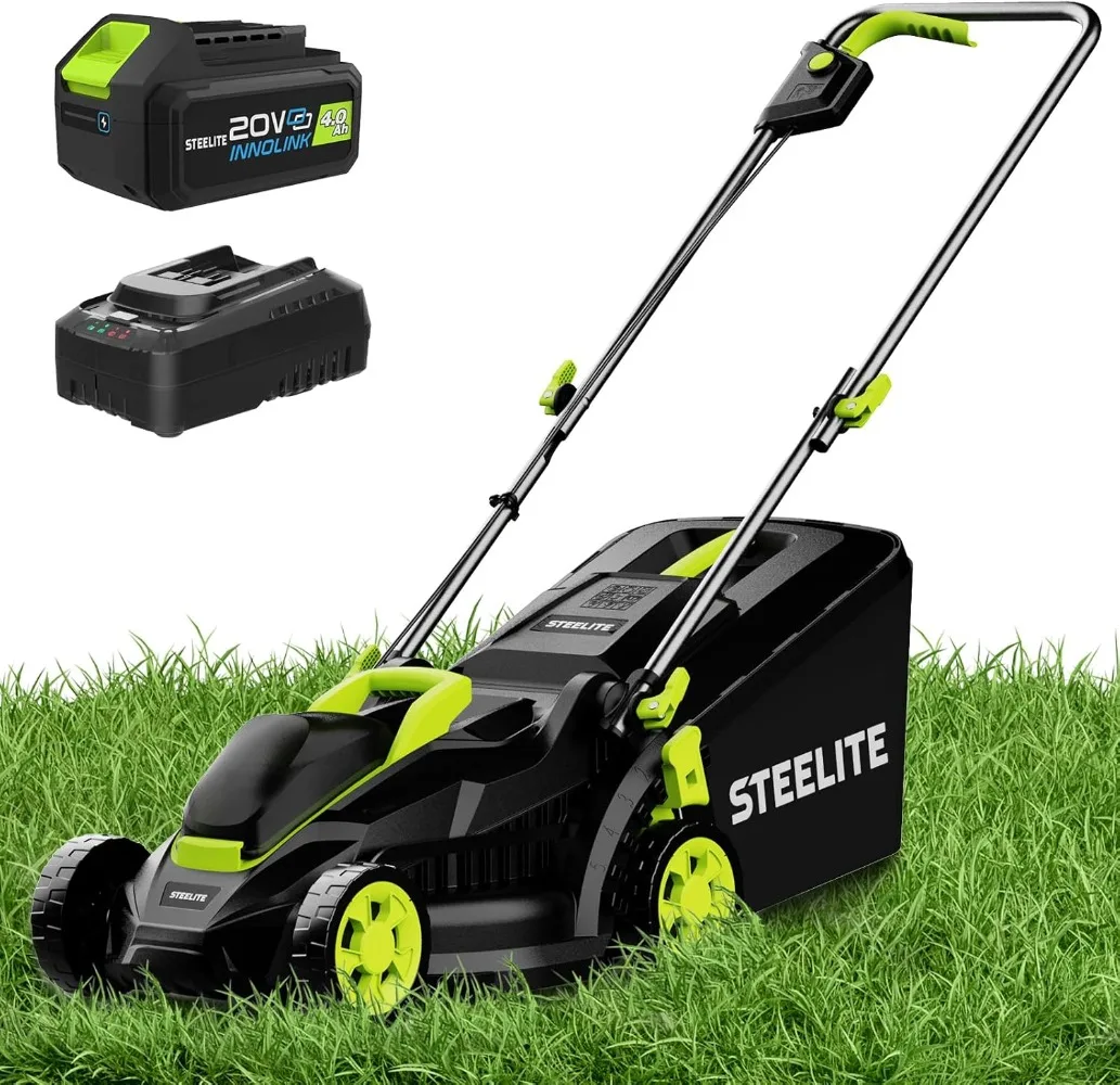 

13-Inch Cordless Lawn Mower, 21V 4.0Ah Electric Mower with Brushless Motor, 5-Position Height Adjustment, Lightweight,