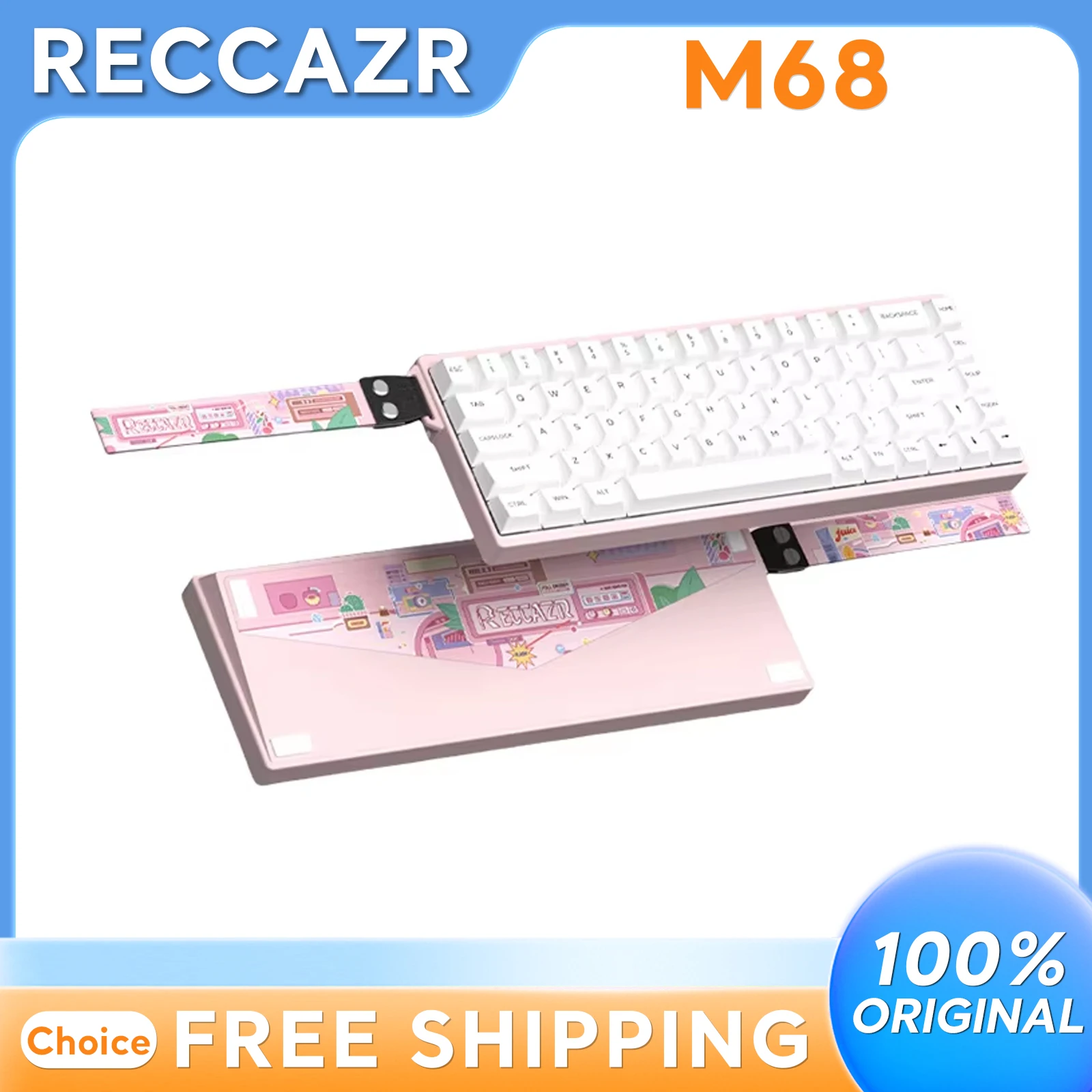 

RECCAZR M68 Magnetic Gaming Keyboard Customized Pink Version CNC Aluminum Shell Dynamic RGB Keycaps Switch Hot Swap 0.02mm RT