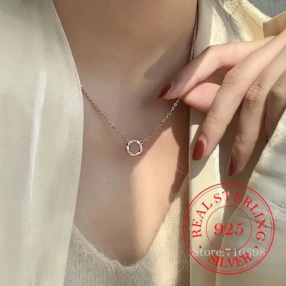 925 Sterling Silver Cubic Zircon Single Circle Pendant Necklace For Women Girls Silver 925 Clavicle Chain collares para mujer