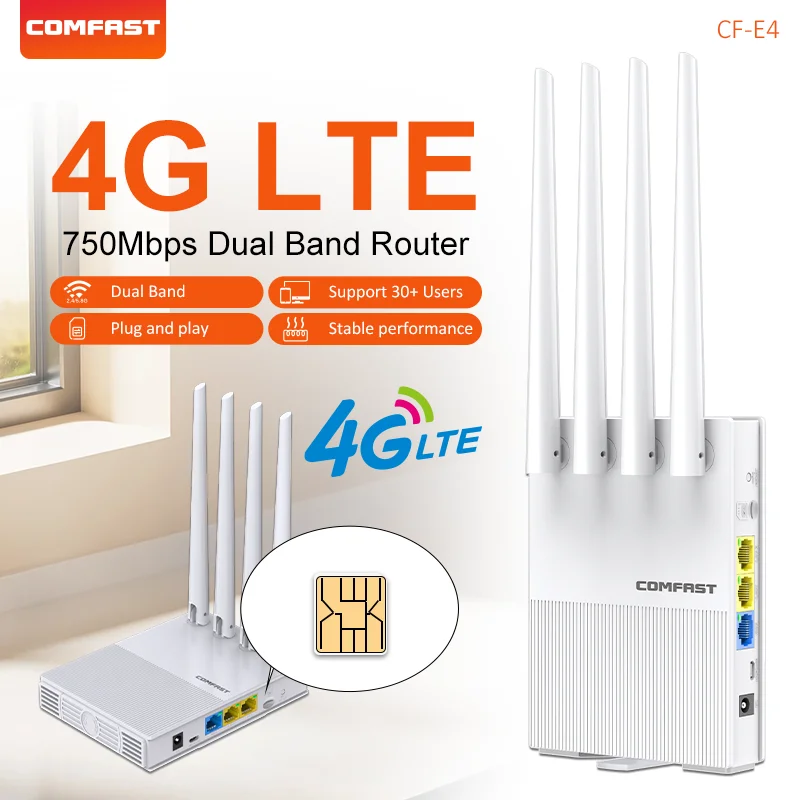 COMFAST Outdoor 4G LTE Router Modem 750Mbps WiFi Sim Card Slot Dual Band Routers For IP Camera/Outside Wi Fi Extender Repeater