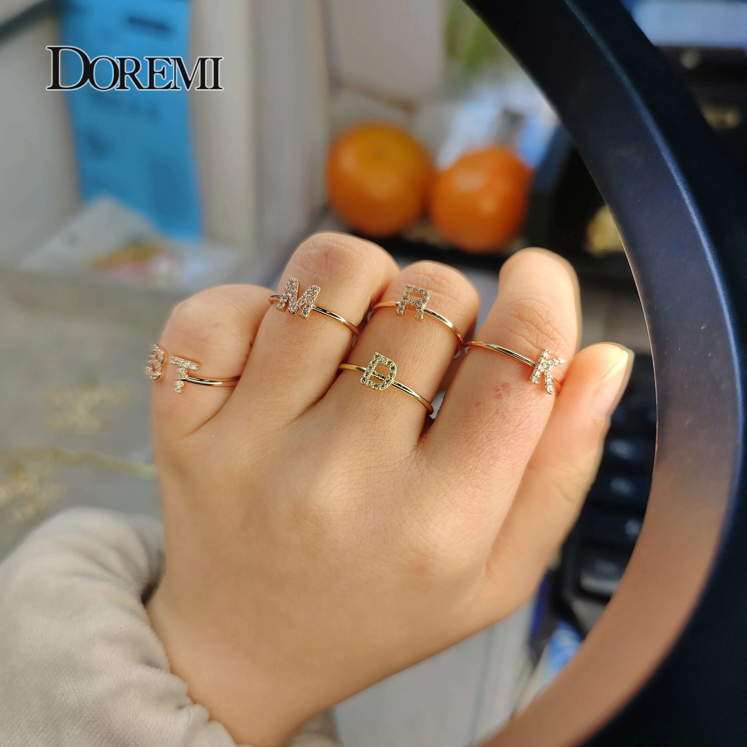 lateefah crystal letter copper stacked thick bold letter thumb ring ring ring Declaration Initial ring Female male punk Pearl