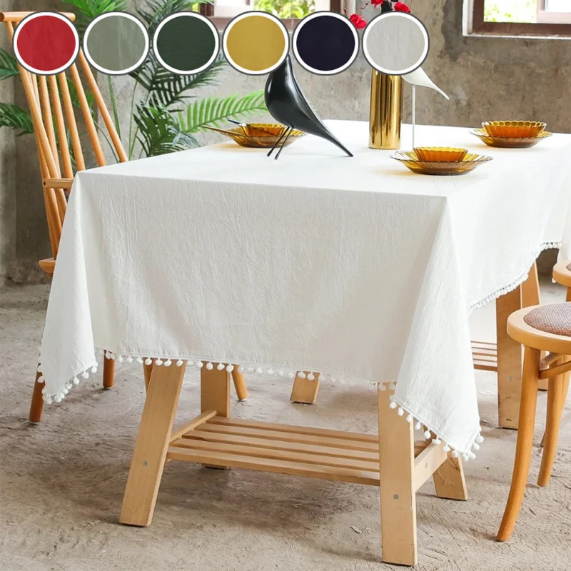 Tassels Stitching Cotton Fabric Table Cloth Washable Tablecloth for Wedding Party Dining Banquet Decoration Luxuriou Table Cover