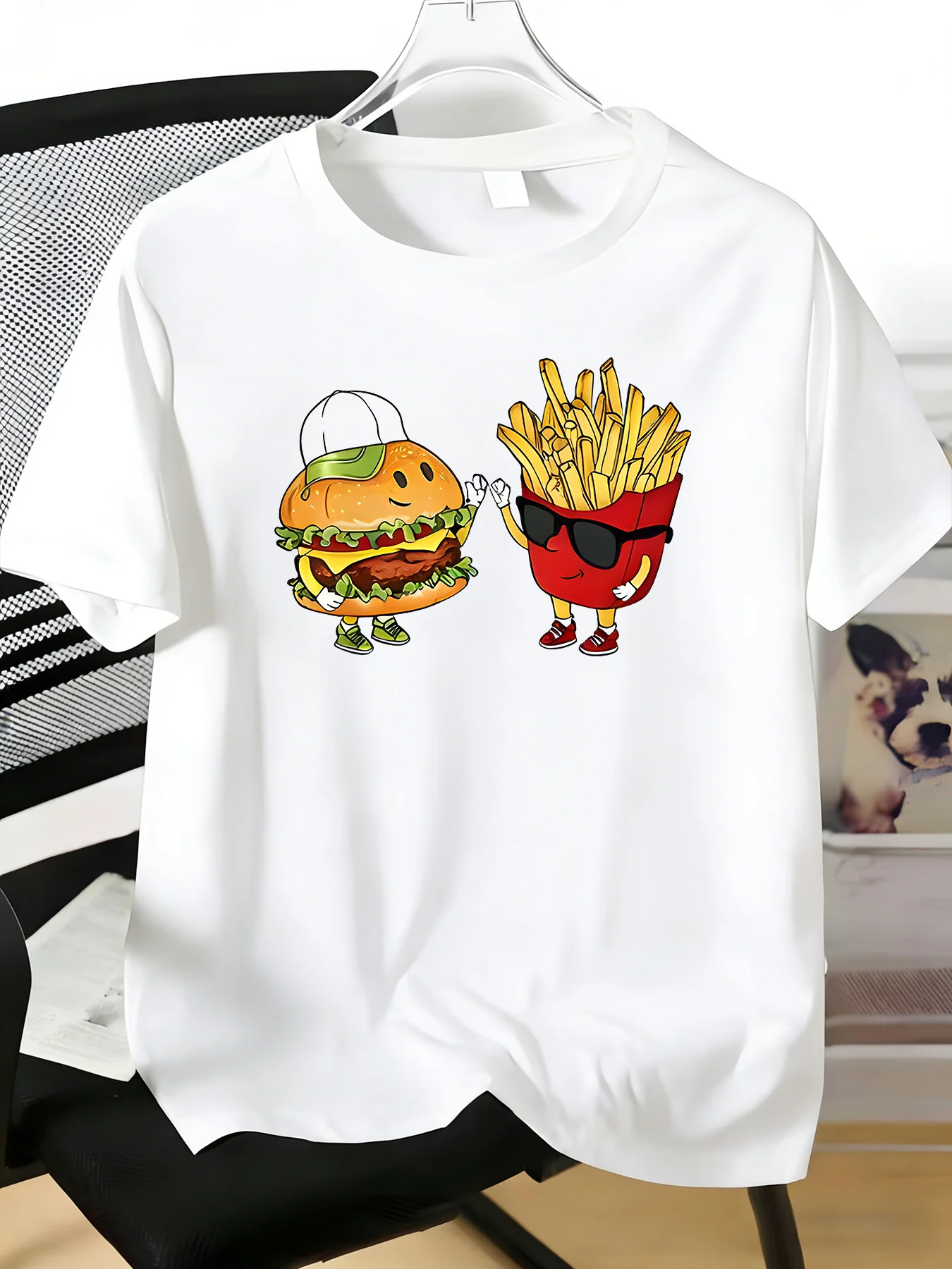 Fashion Mens Short Sleeve Crew Neck Tee Cute Fast Food Character High Five Print Soft Cotton Food Enthusiast Urban Casual Shirts
