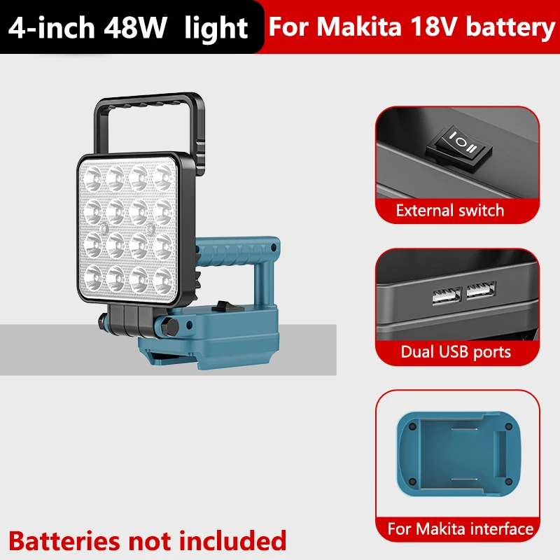 Draagbare lichtlantaarn met USB voor Makita 18V Li-ionbatterij LED-zaklamp met haak voor noodverlichting