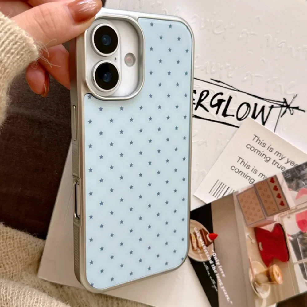 Full Screen Blue Stars Pattern Electroplated Drip Glue Phone Case For Samsung S 23 24 25 26 EDGE FE Plus Ultra Creative Cover