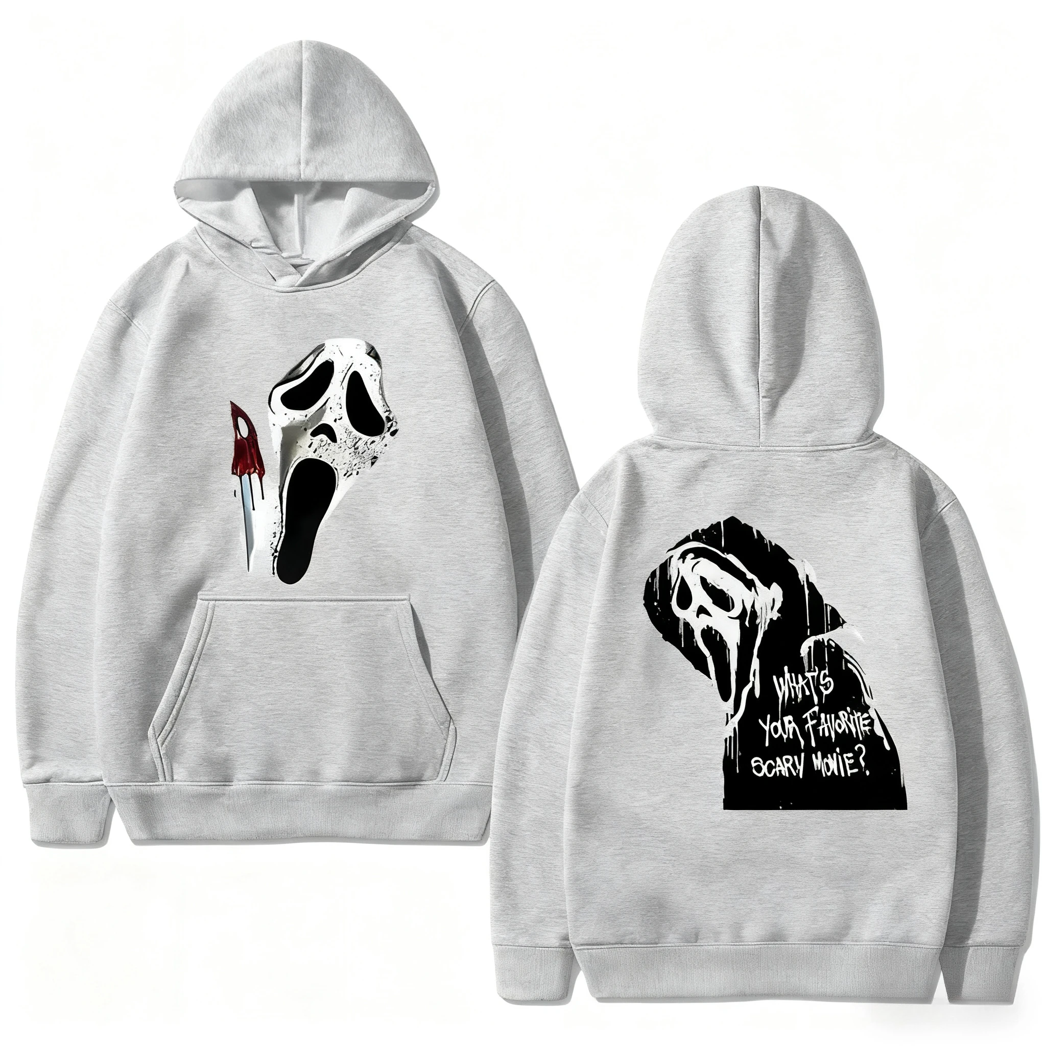 الجديد في ملابس الشارع الشهير المطبوعة على الطراز القوطي مزدوجة الجوانب للرجال والنساء VI Ghostface جرافيك الخريف هوديي للجنسين بأكمام طويلة سترة شتوية