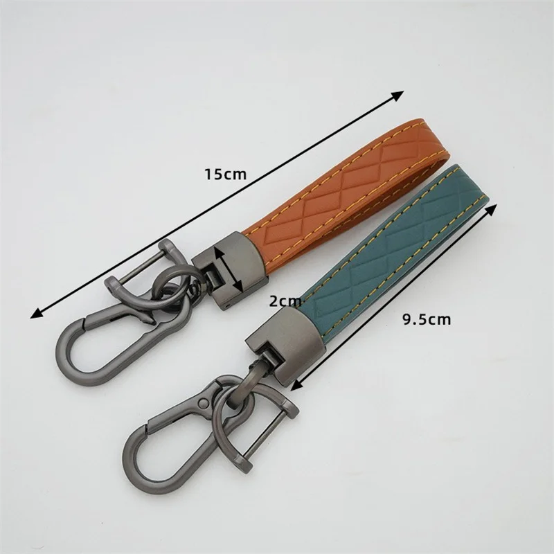 Trend High Grade Horseshoe Buckle Keychain Luxury Gold Color Suture Men Women Business Metal Leather Car Key Ring Gift