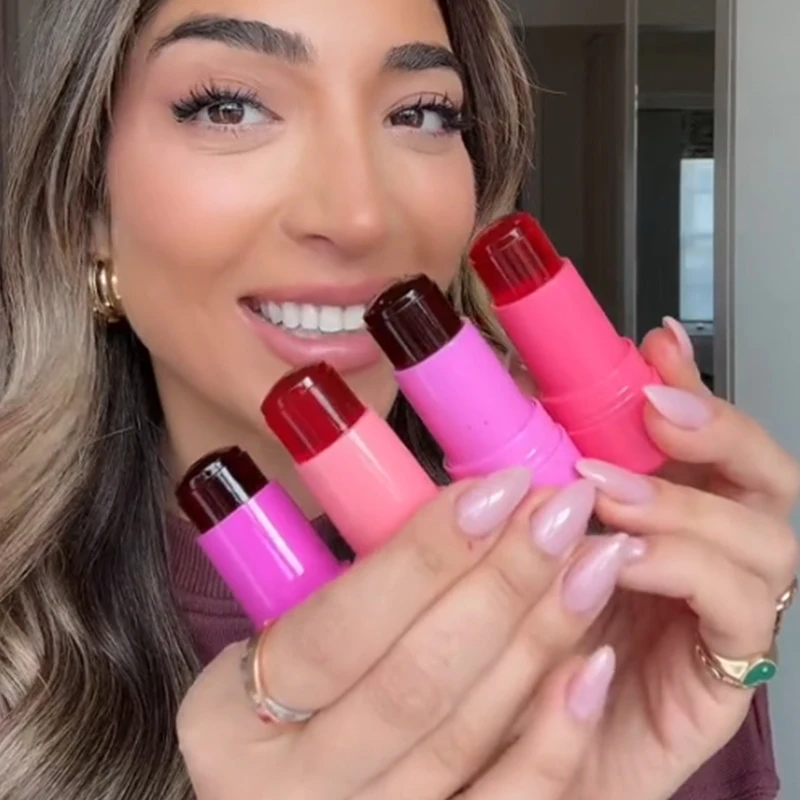 1/2/4PCS Jelly ลิปสติก Cheek Blush Stick Long Lasting Moisturized Blusher สติกเกอร์ Lip GLOSS Rouge ครีมแต่งหน้าเครื่องสําอาง