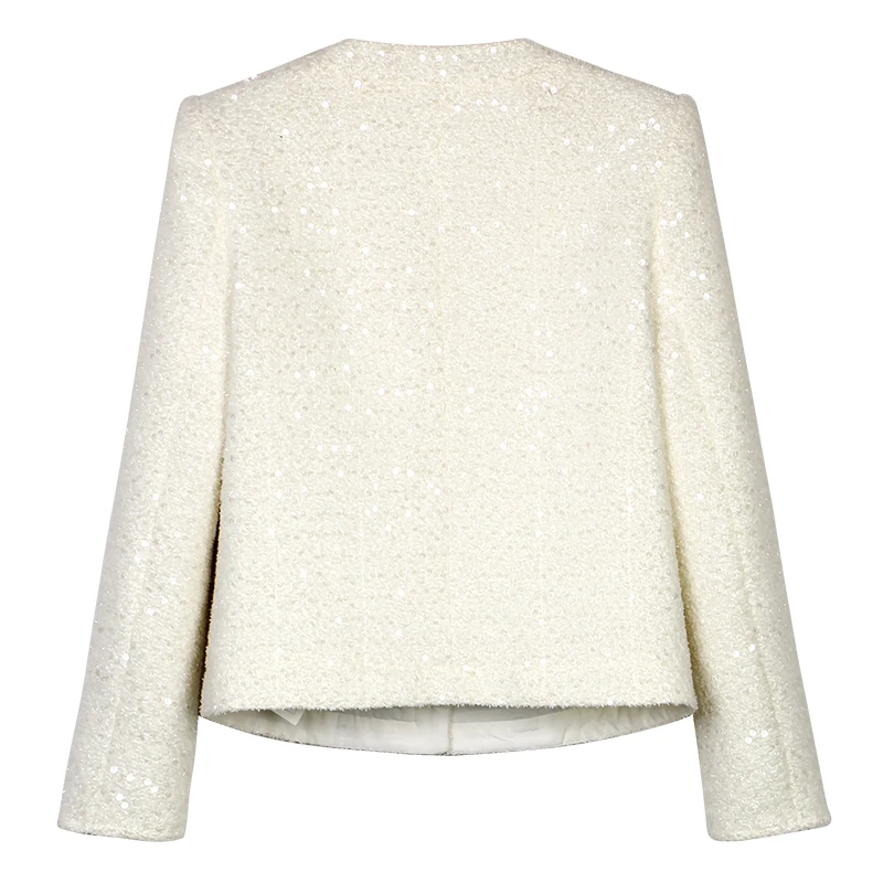 New Fashionable and Elegant Light Luxury Socialite Heavy Industry Beaded Round Neck Single-Breasted Small Fragrance Style Jacket