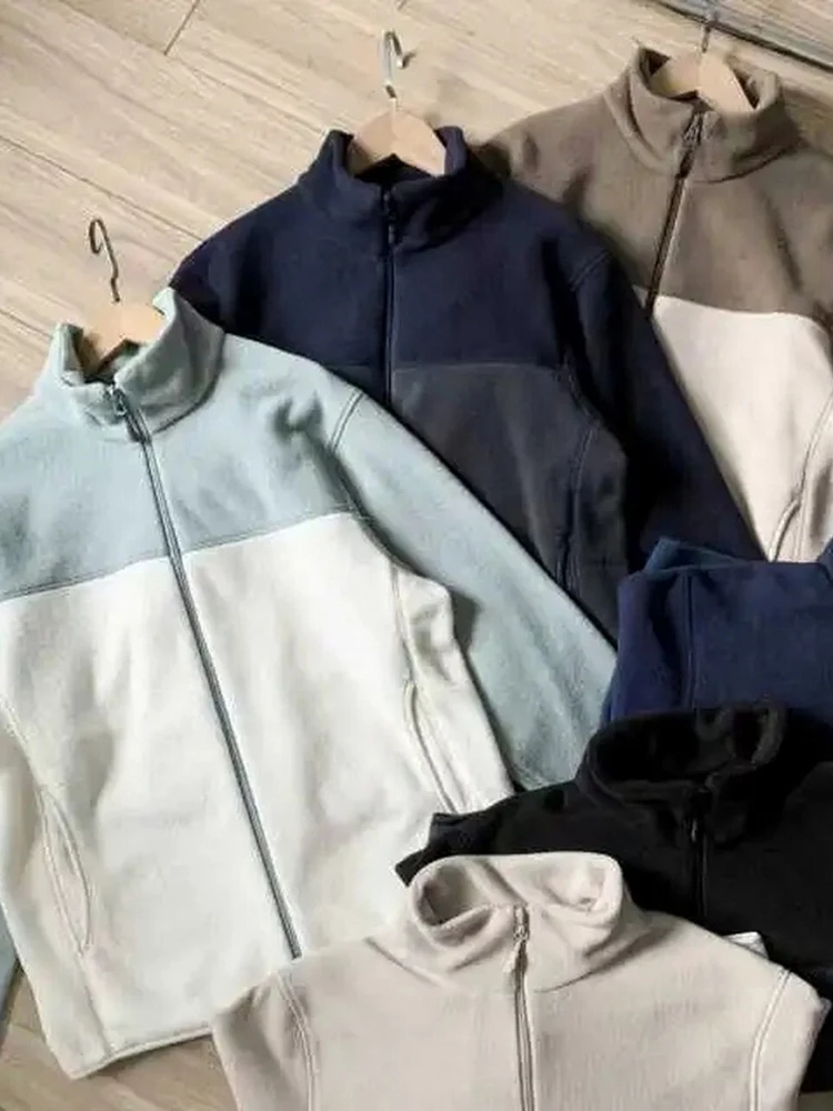 

Thiened Double-sided Fce Jaet Stand Collar Men's Outerwear Autumn Winter New Sle Splicing Cardigan Coat Casual Sle