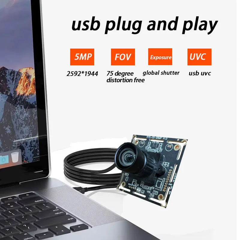 5MP Color Global Shutter USB Camera Module 60fps 70 Degree Wide Angle Mini Webcam Supports External Trigger Industrial Camera