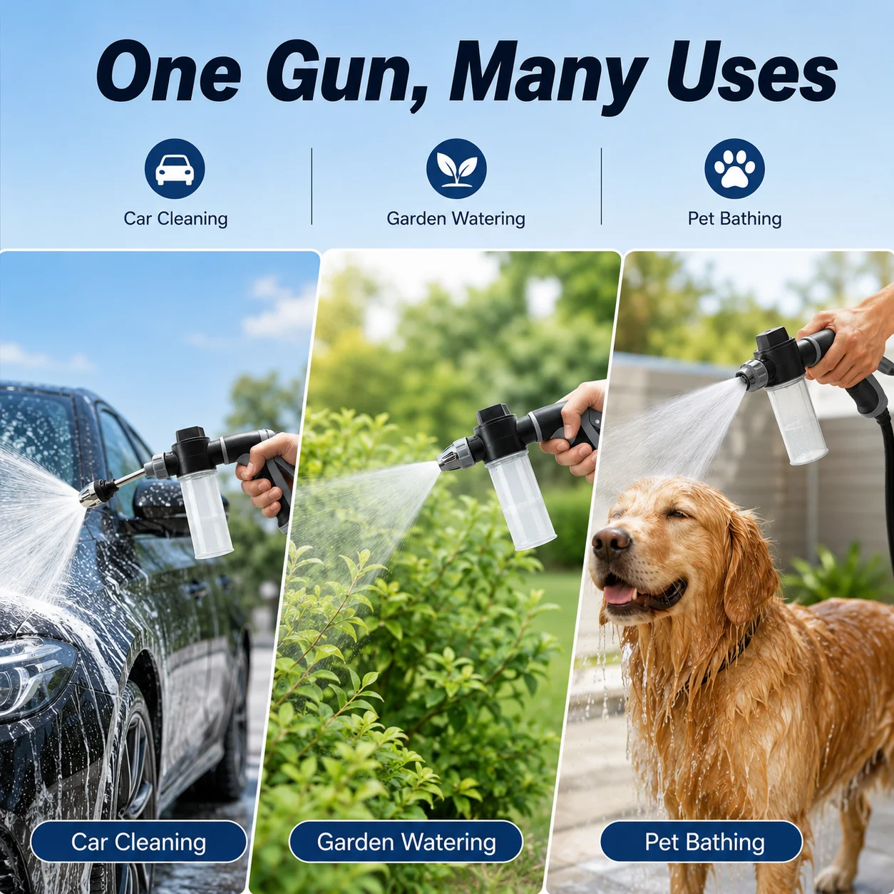Multi-Functional Handheld Foam Sprayer, Lightweight Aluminum Alloy Water Gun for Household & Outdoor Multi-Scenario Use