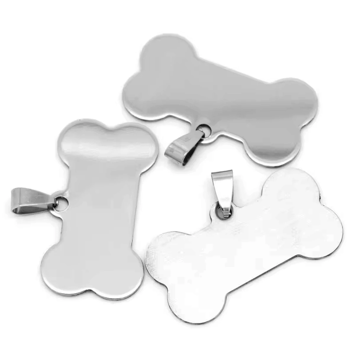 

60Pcs Silver Tone Bone Blank Stamping Tags Stainless Steel Pendants 2.9x4cm(1 1/8"x1 5/8")