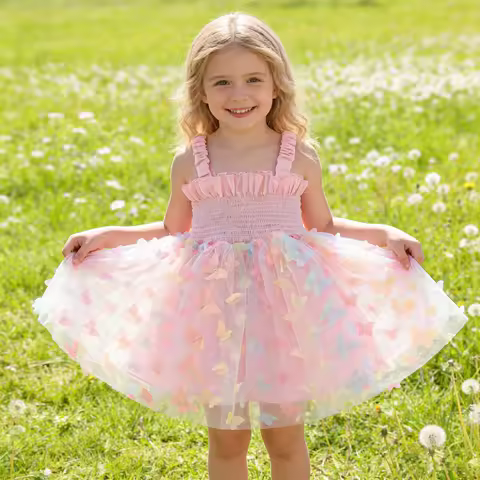 2026 baby Girls Birthday Princess Dress Party Evening Dresses Summer Butterfly Wings casual Children Clothes Sweet girls dress